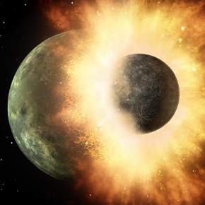 Vue d��artiste de l��impact entre Th��ia et la Terre ? NASA/JPL-Caltech